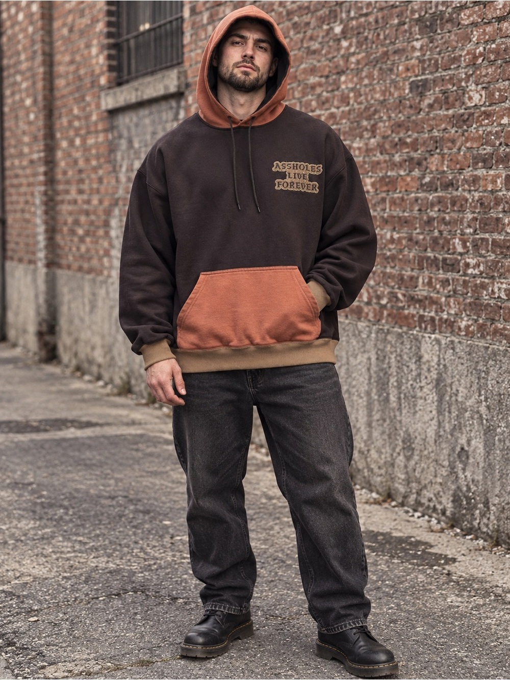 Assholes Live Forever Unisex XXL Colorblock Embroidered Hoodie